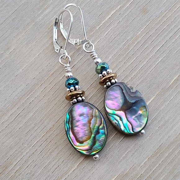 Abalone Earrings With Sterling Silver Leverback Earwires - Picture 5 of 10